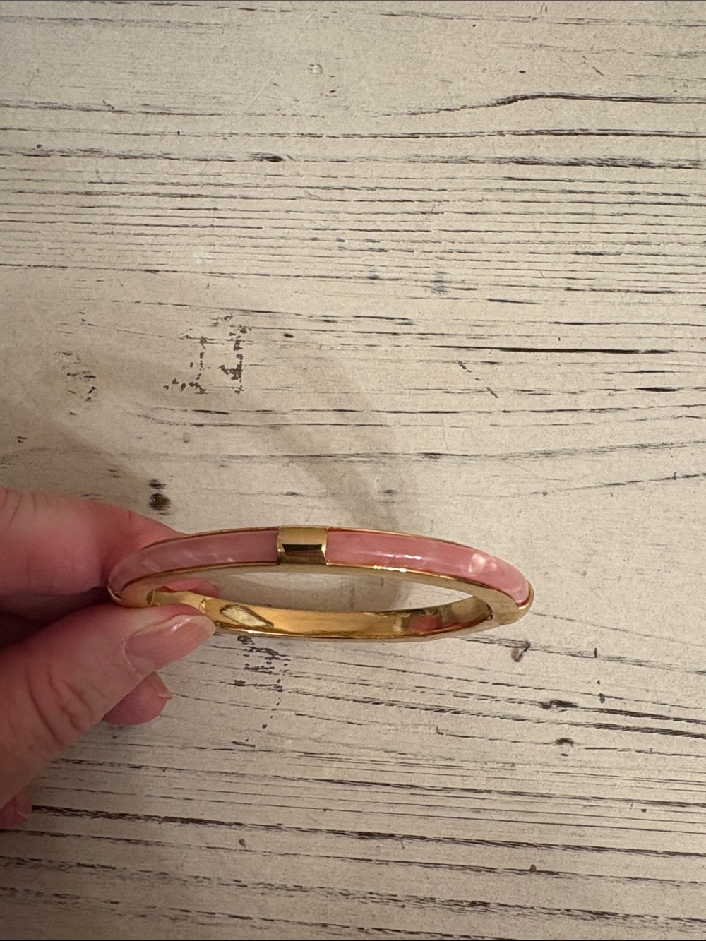 Talbots Pink  and Gold-Tone Hinged Bangle Bracelet - Picture 8 of 10